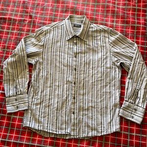 Kenneth Cole Reaction long sleeve buttons up stripped 100% cotton fitted shirt L